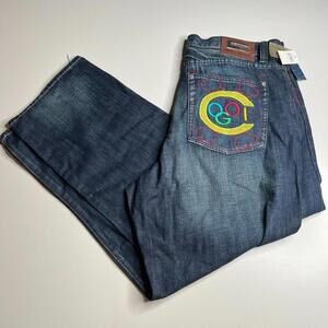 Coogi Jeans Men’s 42x34 Stone Sandblast Denim Embroidered Logo Dark Wash NWT